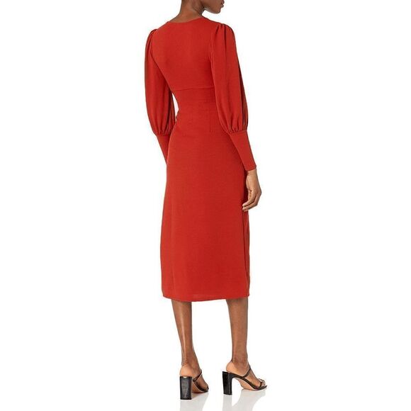 š Balloon SleeveĀ Keyhole SideāSlitāOrangeāFallāMidiāDressāSIZEāLāNWT - Picture 3 of 16